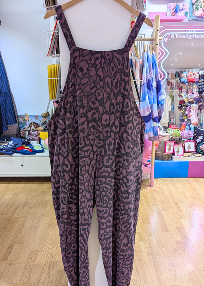 The Edit - Plum Leopard Print Corduroy Dungarees