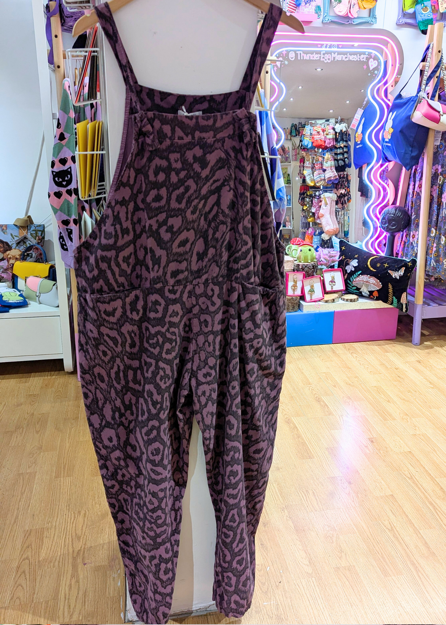 The Edit - Plum Leopard Print Corduroy Dungarees