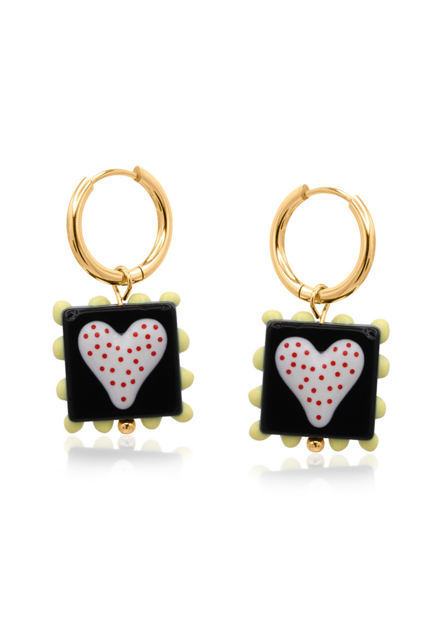 Big Metal London - Heart Square Charm Earrings