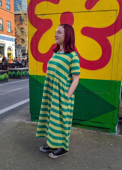 The Edit - Double Green Sugar Stripes Smock Dress