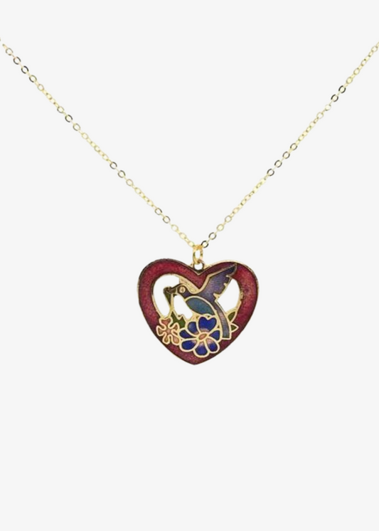 The Edit - Red Bird Cloisonné Heart Necklace