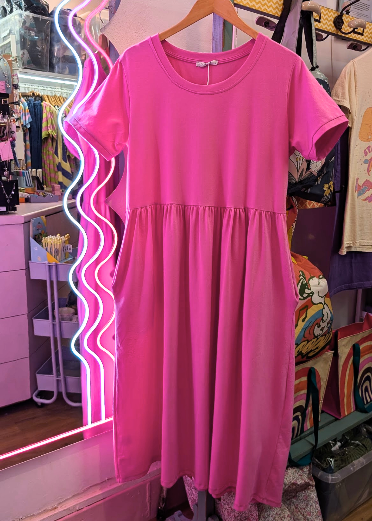 The Edit - Bubblegum Pink Smock Dress with Pockets
