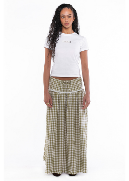 Daisy Street - Gingham Maxi Skirt with Crochet Trim
