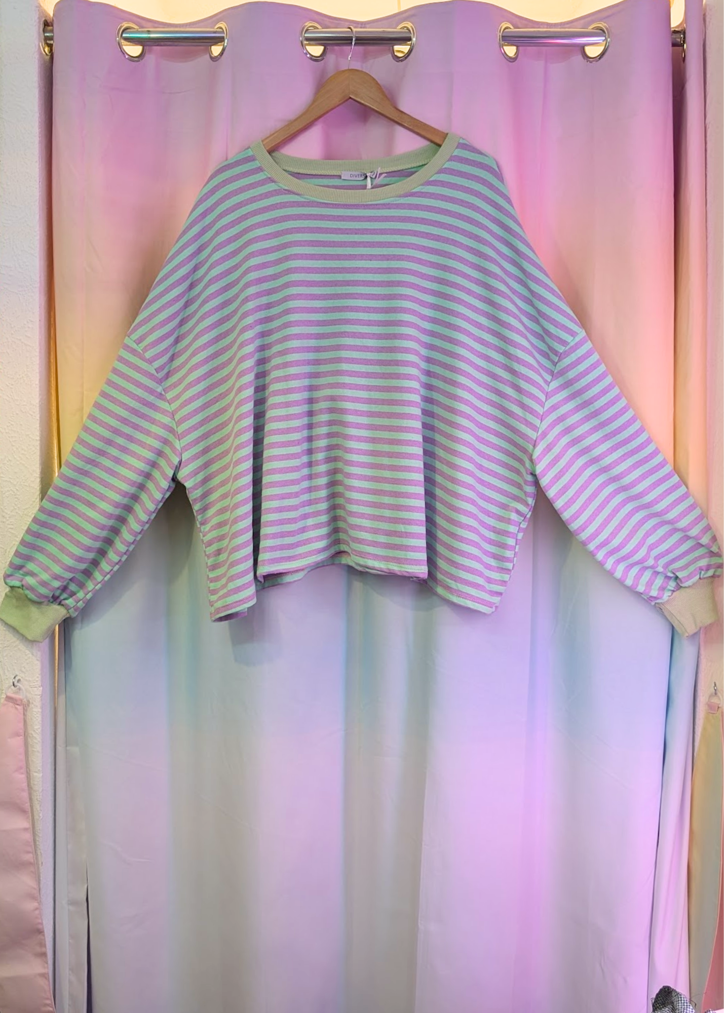 The Edit - Long Sleeve Lilac & Mint Stripe Oversized Tee