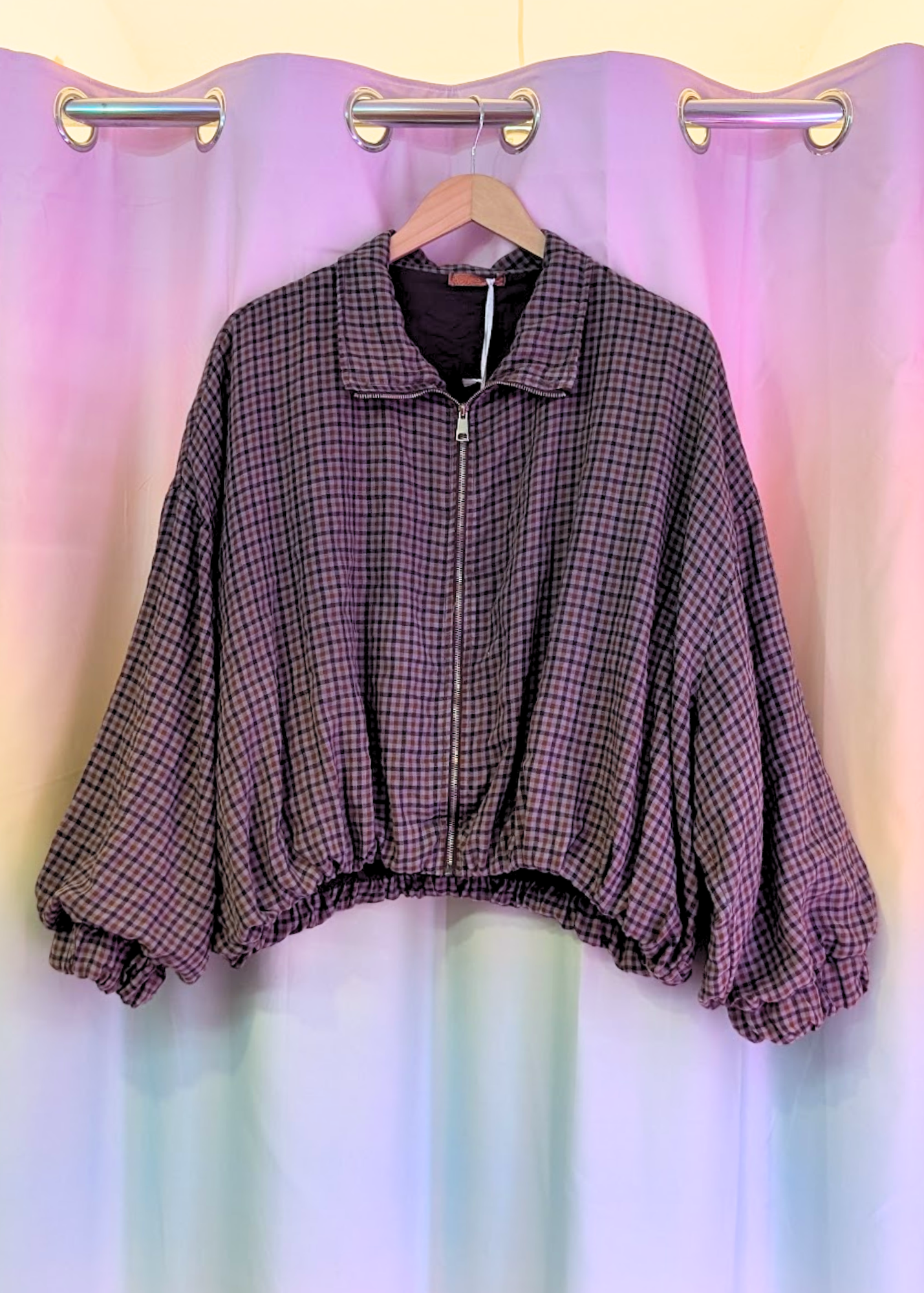 The Edit - Brown Gingham Cropped Zip-up Jacket