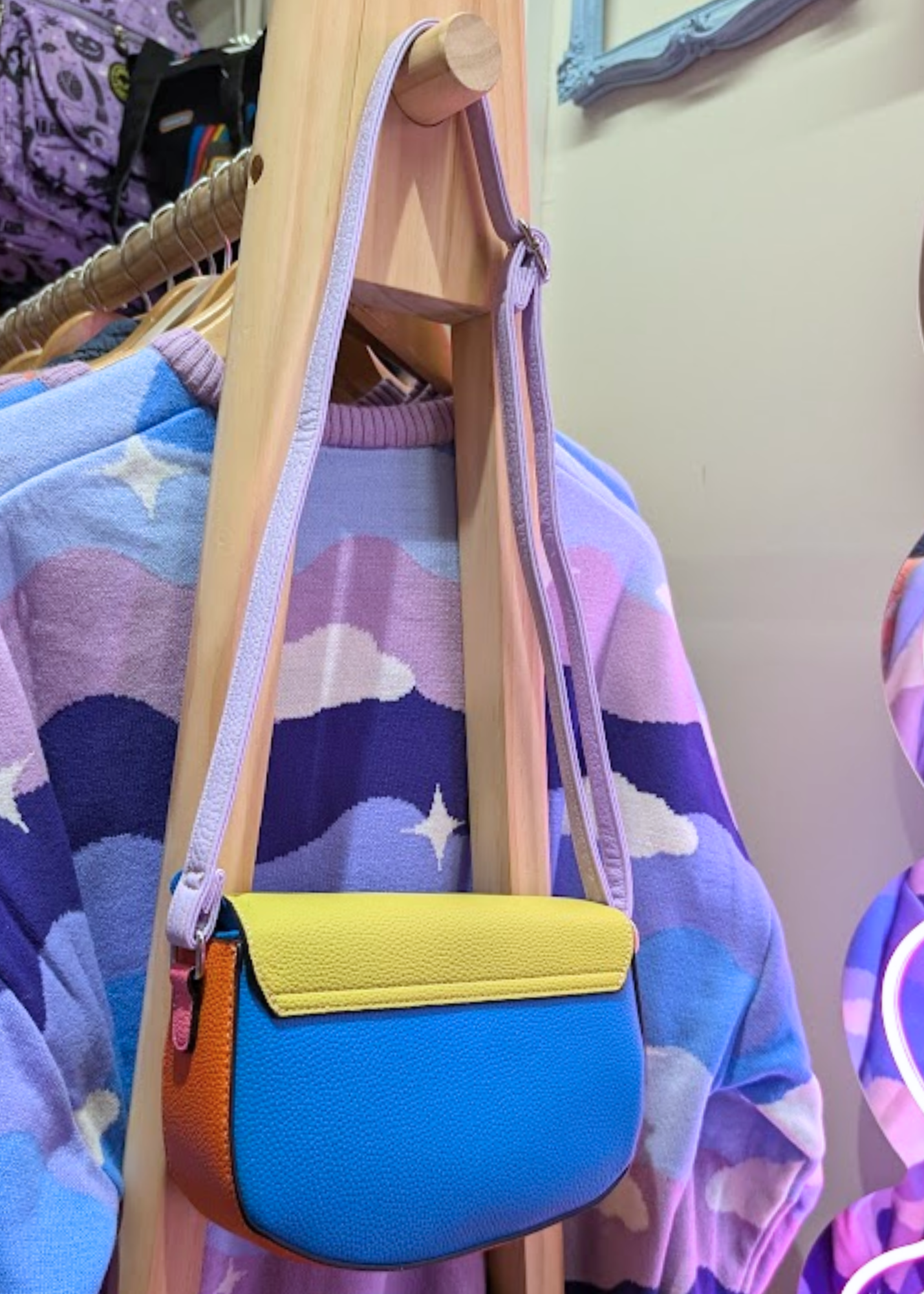The Edit - Green, Pink and Lilac Colourblock Mini Saddle Bag
