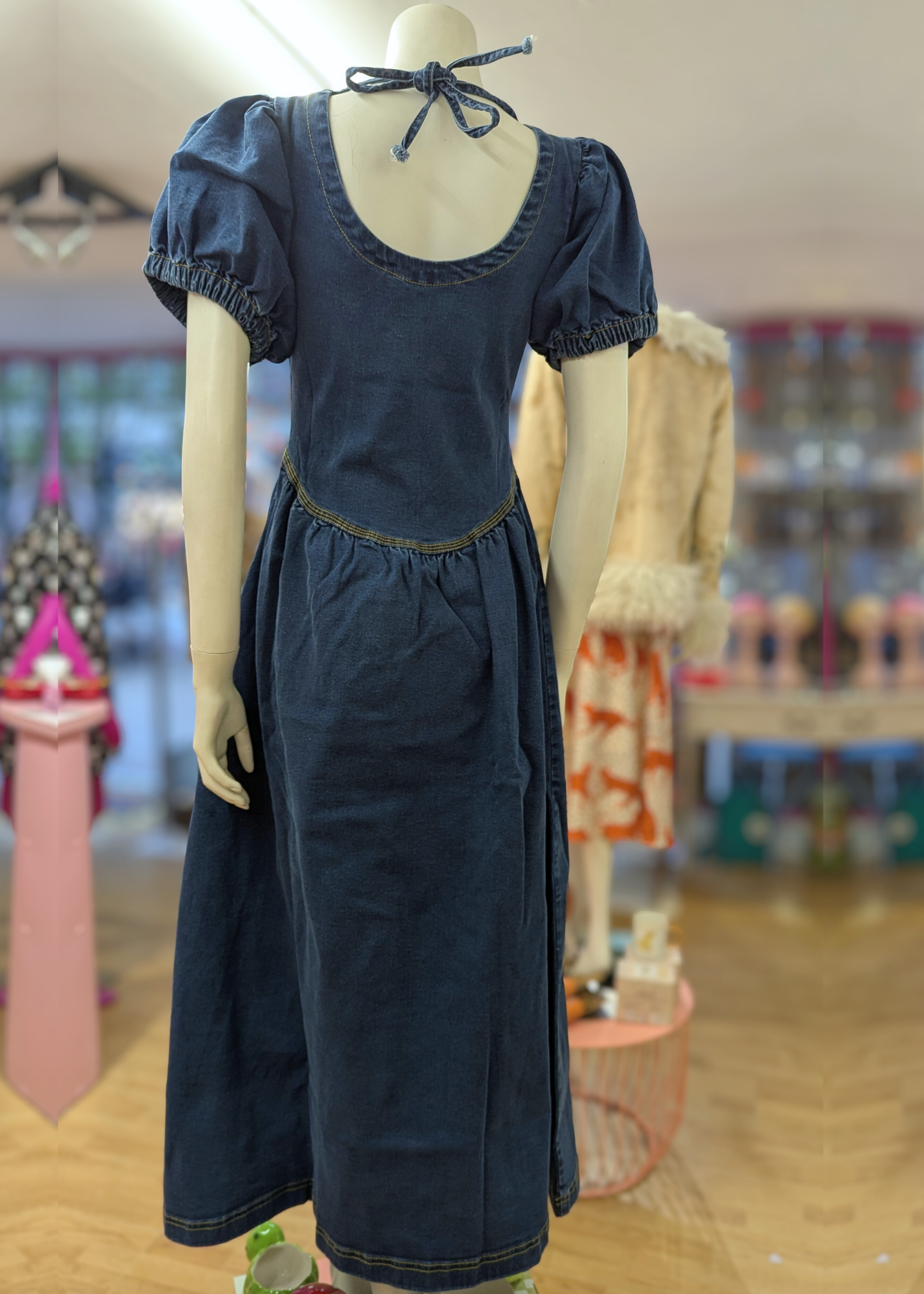 Daisy Street - Indigo Denim Puff Sleeve Maxi Dress