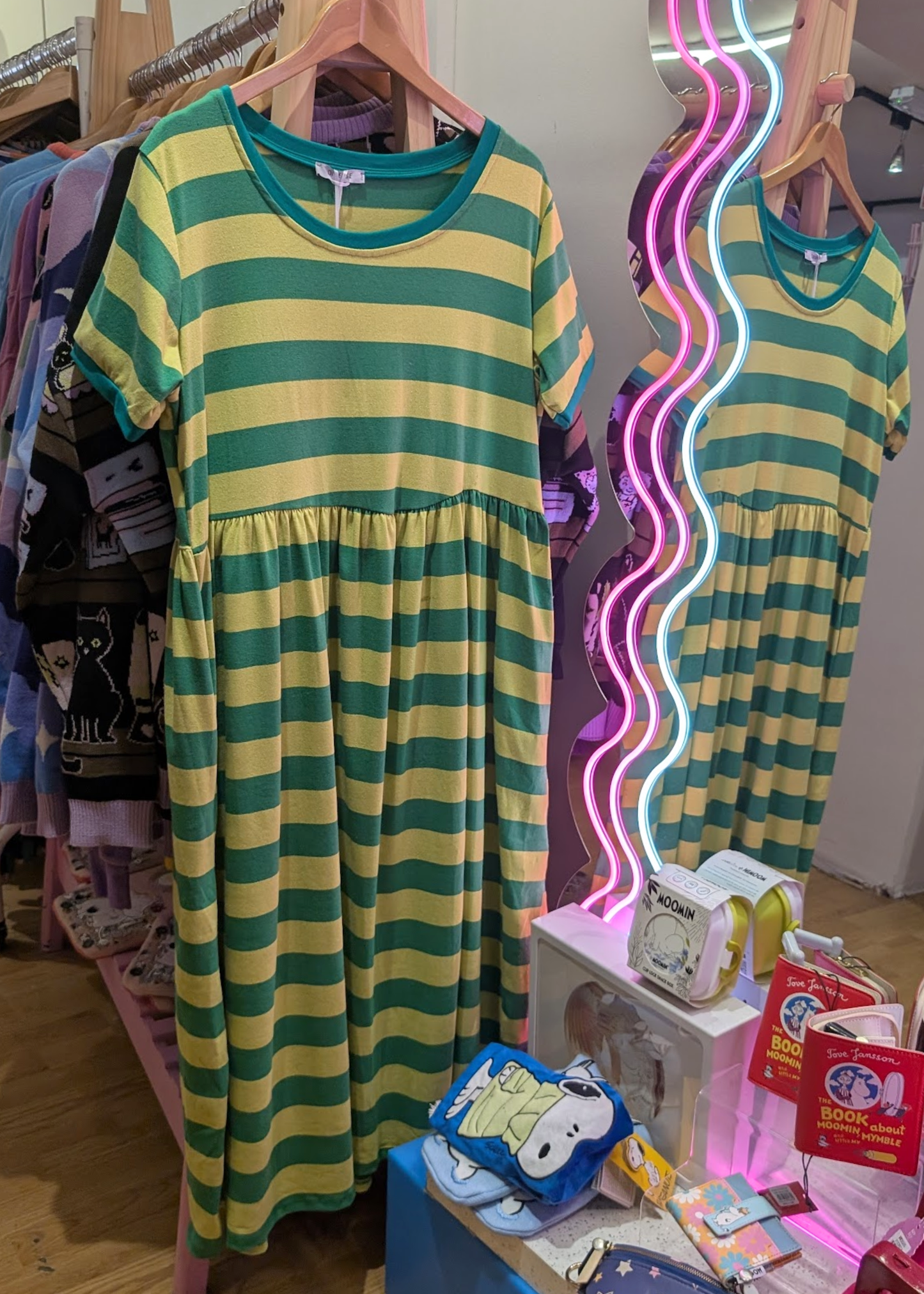 The Edit - Double Green Sugar Stripes Smock Dress