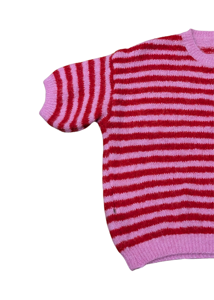 The Edit - Red & Pink Stripe Short Sleeve Knit Jumper