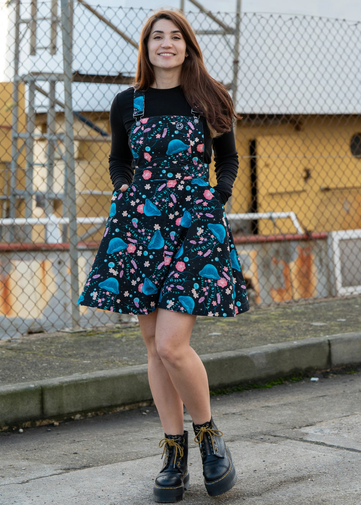 Rebel Romance - Floral Jellyfish Stretch Flared Pinafore