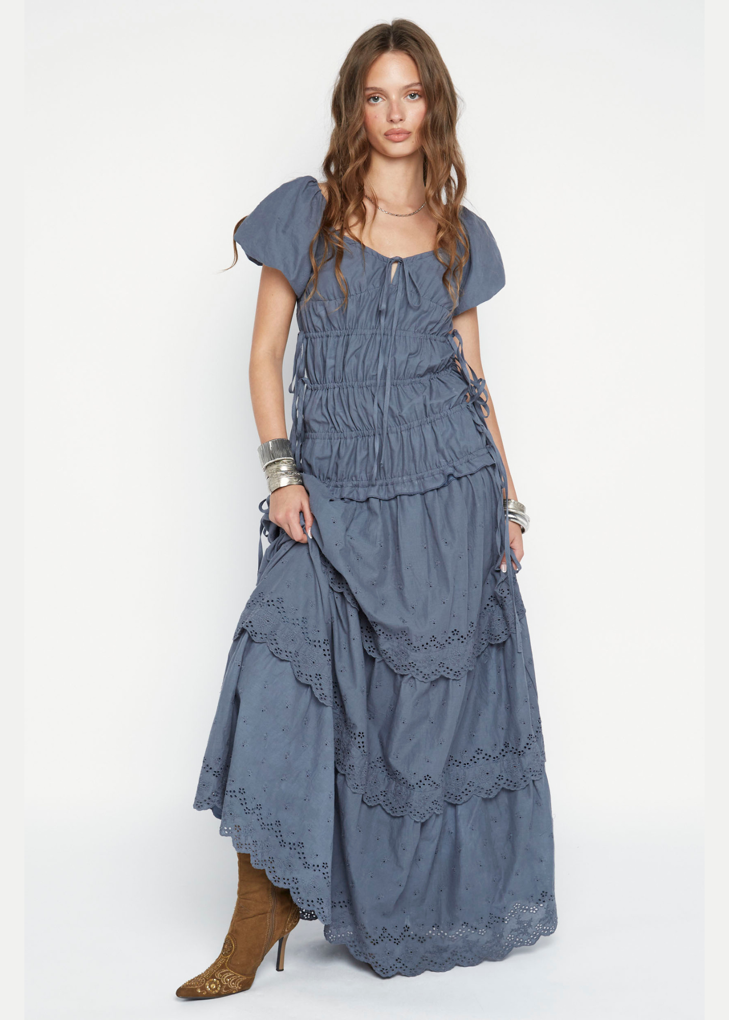 Daisy Street - Ruey Blue Scallop Lace Maxi Dress
