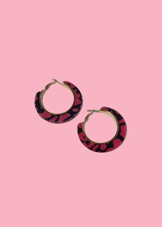 The Edit - Black & Pink Cow Print Acrylic Hoop Earrings