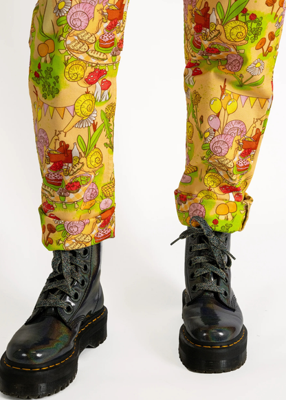 Run & Fly x The Mushroom Babes Snail Picnic Party Stretch Twill Dungarees