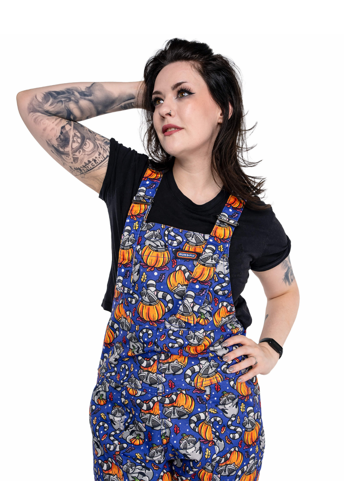 Run & Fly - Pumpkin Racoon Stretch Twill Dungarees