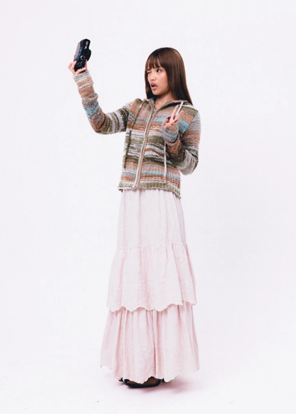 Daisy Street - Earthy Striped Knit Hoodie