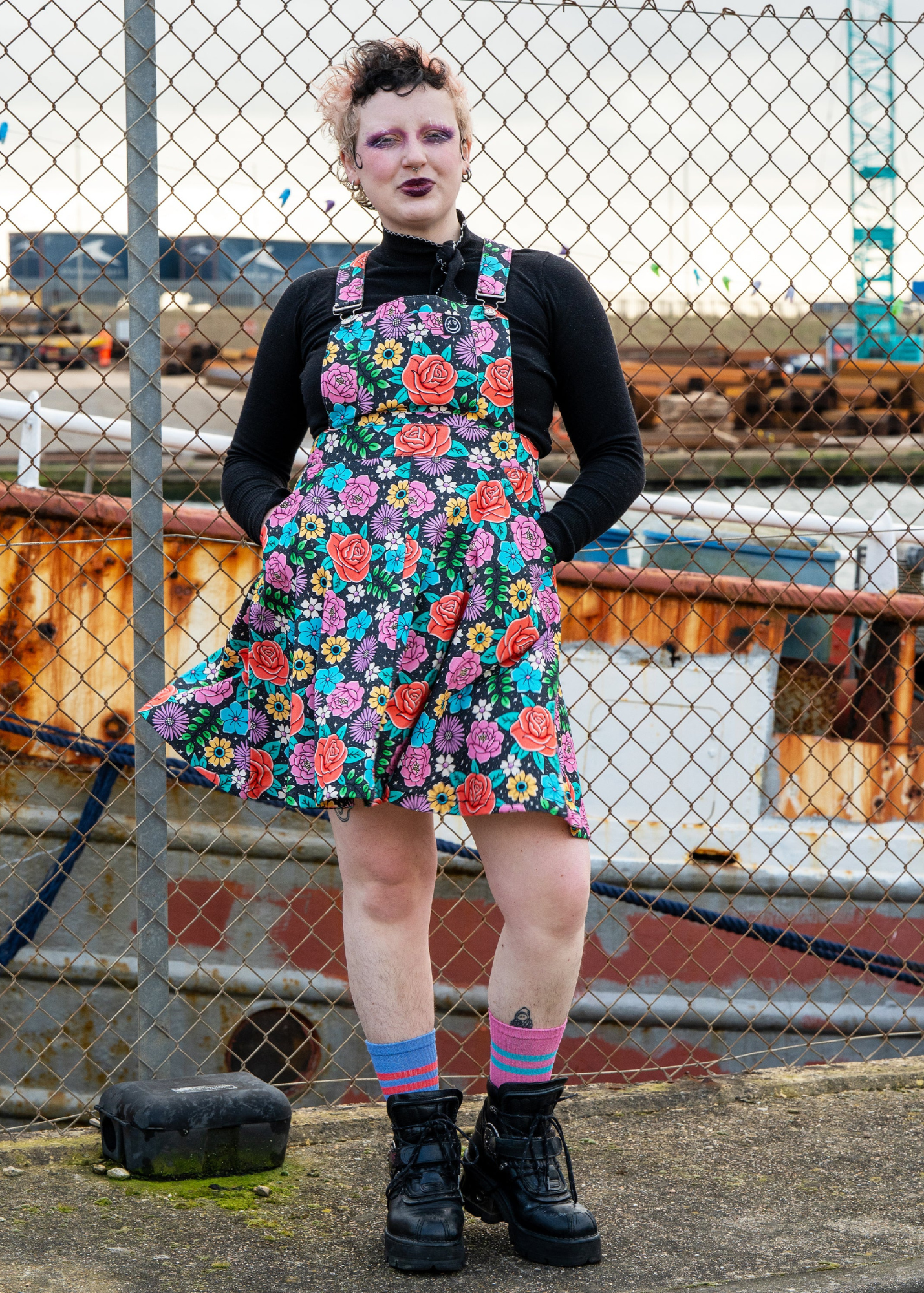Rebel Romance - Tattoo Floral Flared Pinafore
