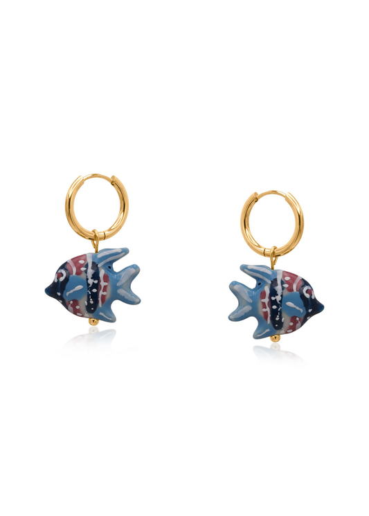 Big Metal London - Ceramic Painted Fish Charm Earrings