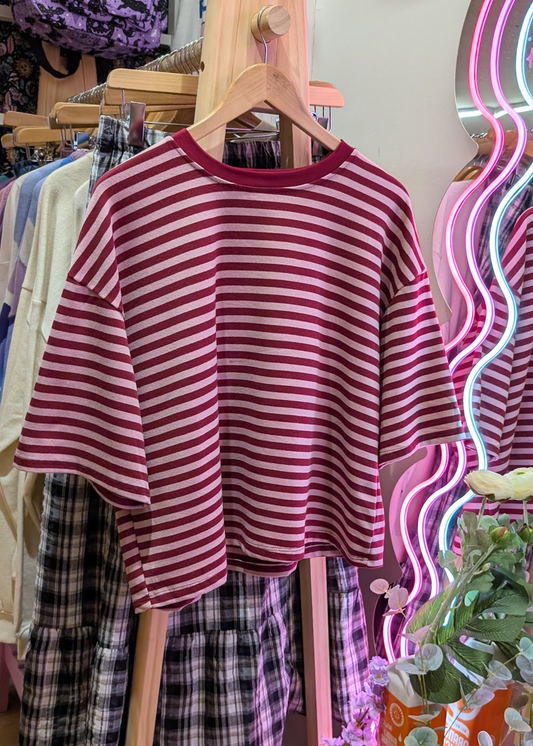 The Edit - Burgundy & Pink Stripe Tee