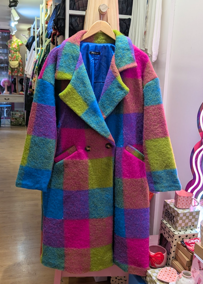 The Edit - Oversized Teal, Green & Pink Checked Coat