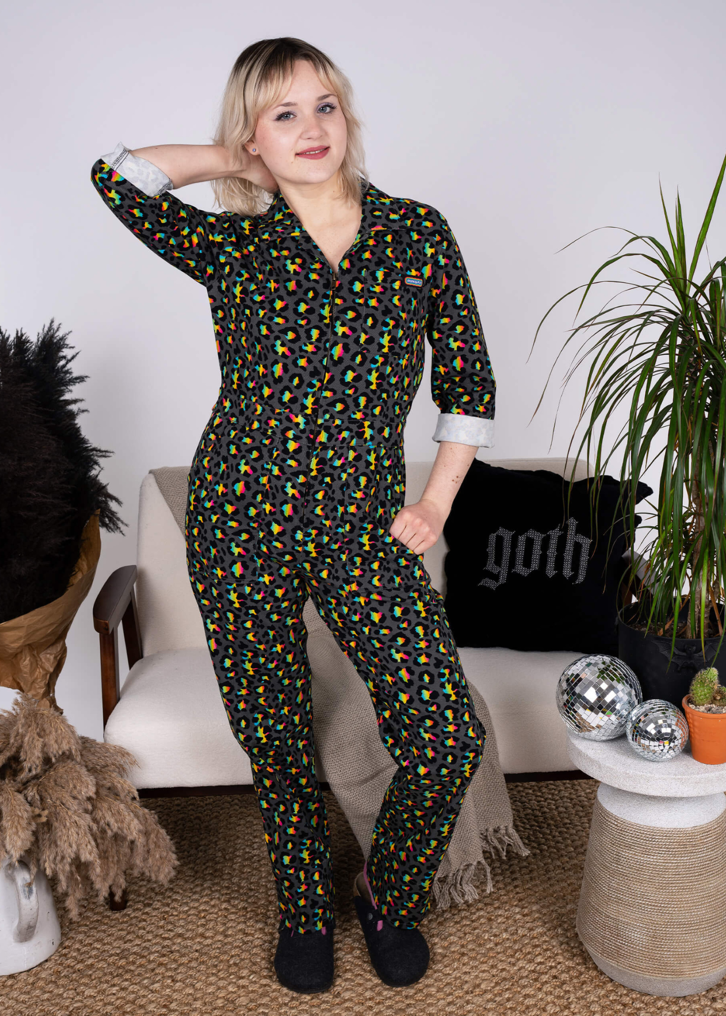 Run & Fly - Grey Rainbow Leopard Stretch Twill Boiler Suit