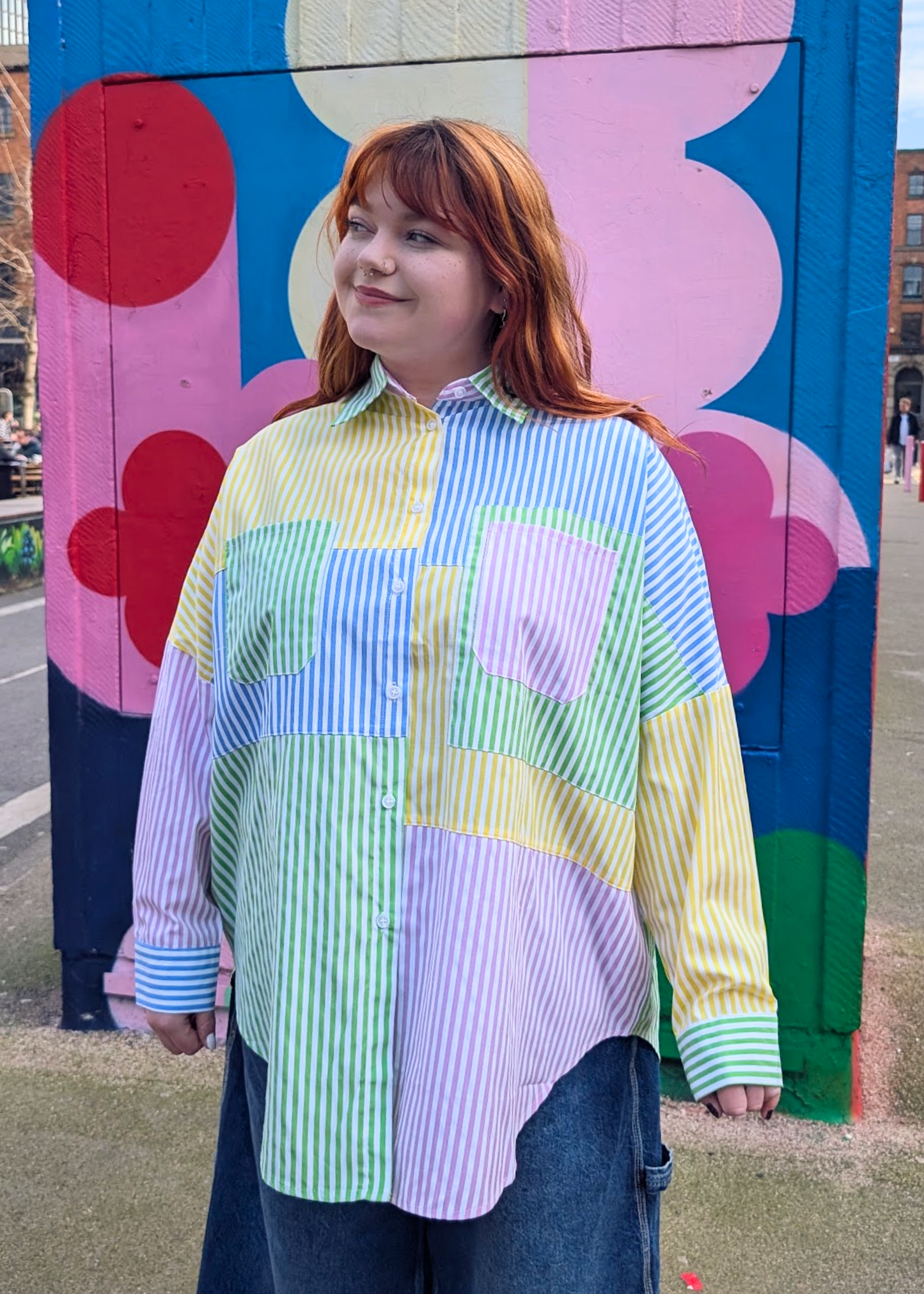 The Edit - Pastel Patchwork Striped Oversized Shirt