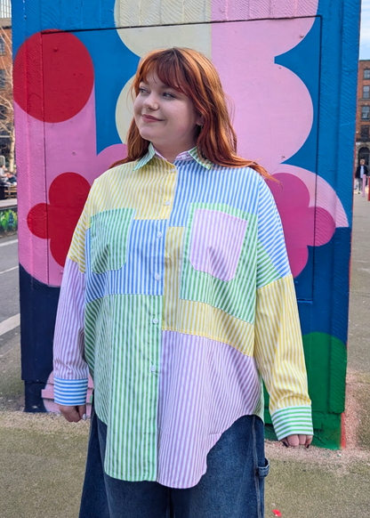 The Edit - Pastel Patchwork Striped Oversized Shirt