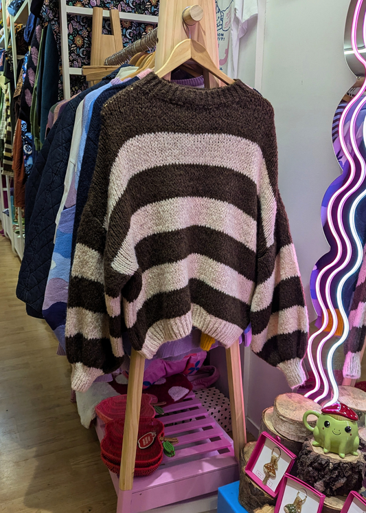 The Edit - Brown and Pale Pink Stripe Knit Jumper