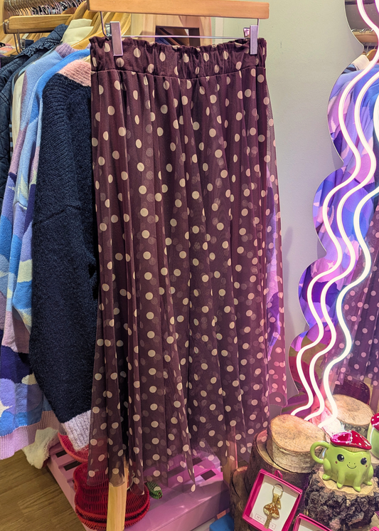 The Edit - Maroon Polka Dot Midi Skirt