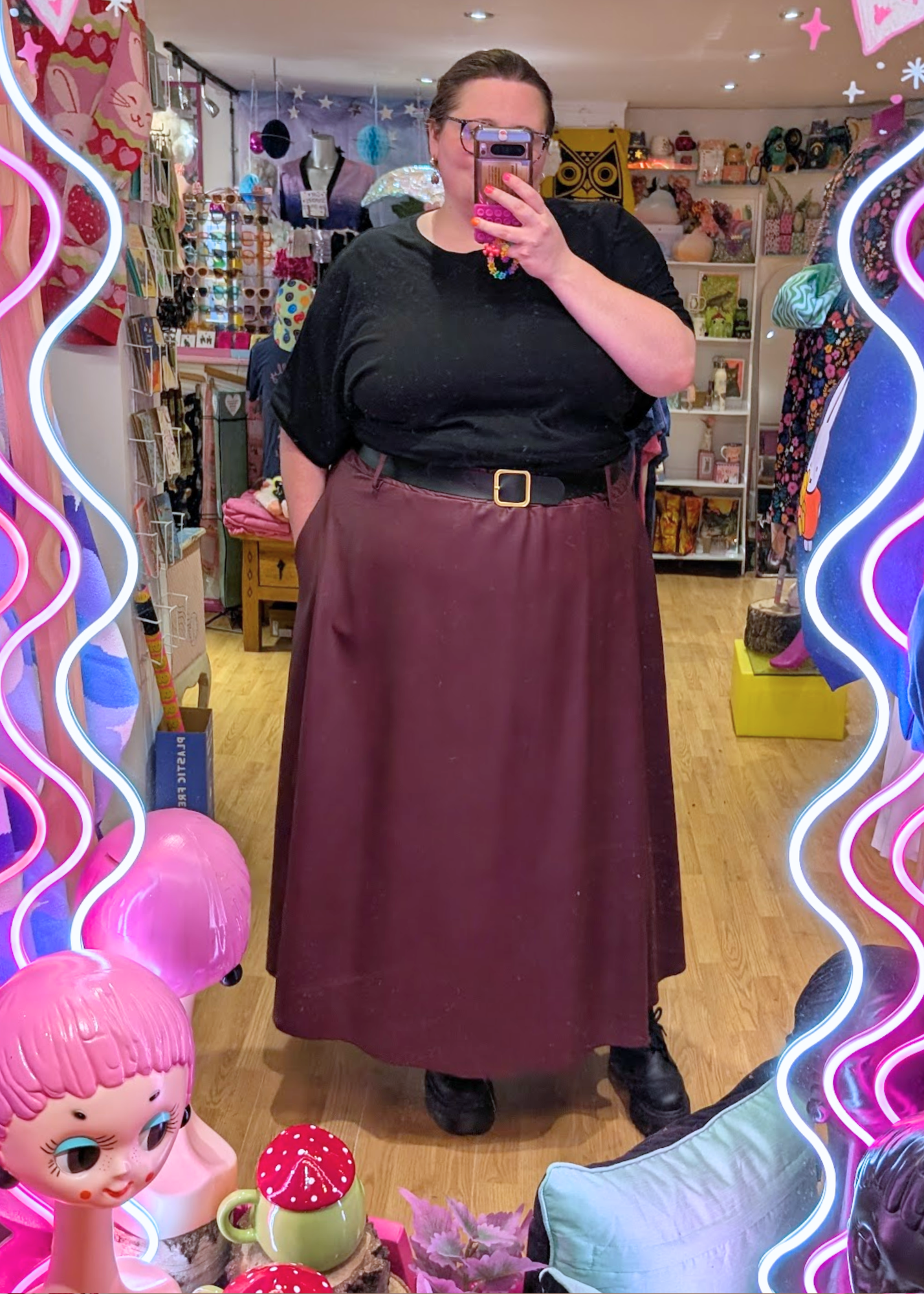 The Edit - Faux Leather Khaki Midi Skirt