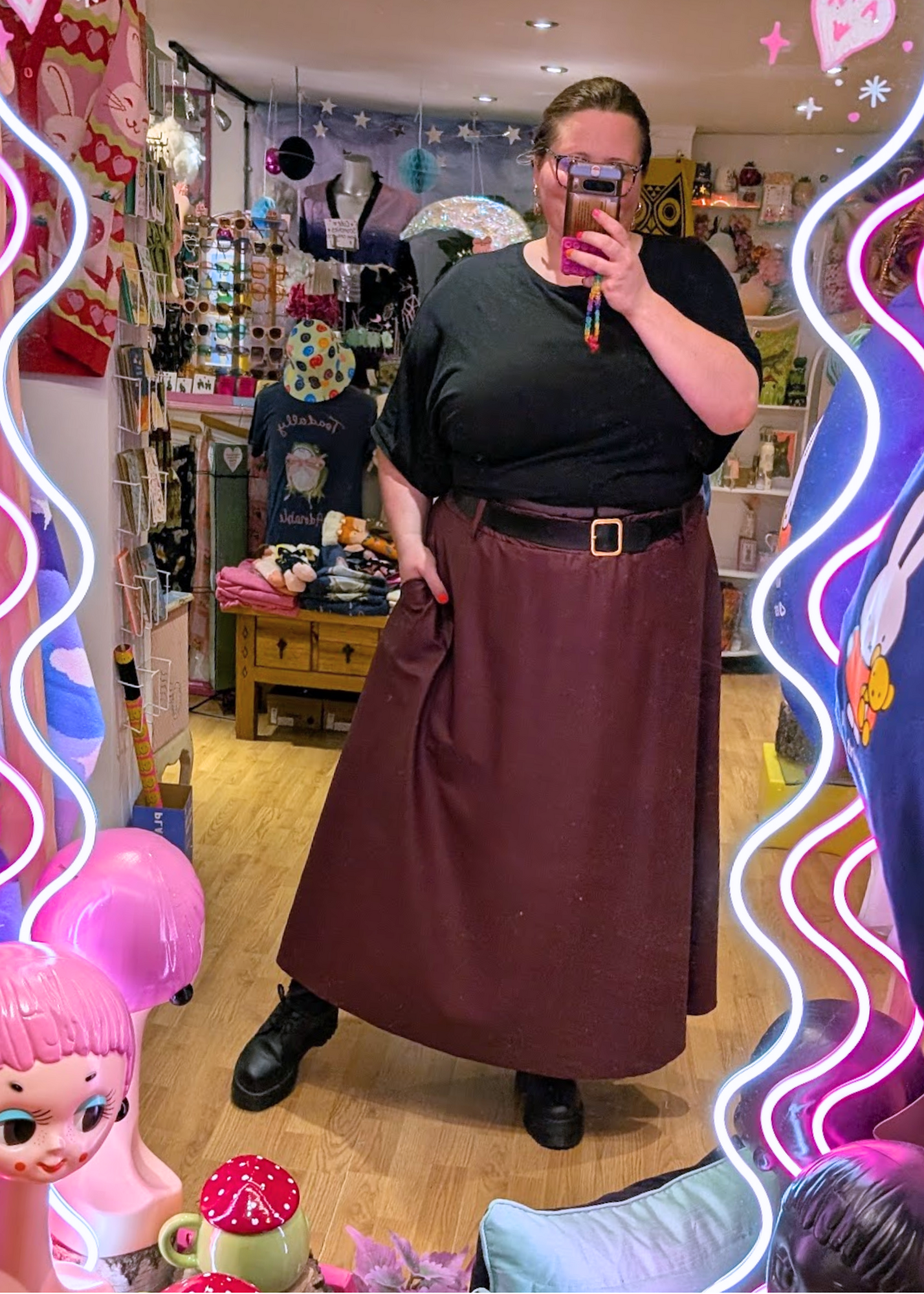 The Edit - Faux Leather Khaki Midi Skirt