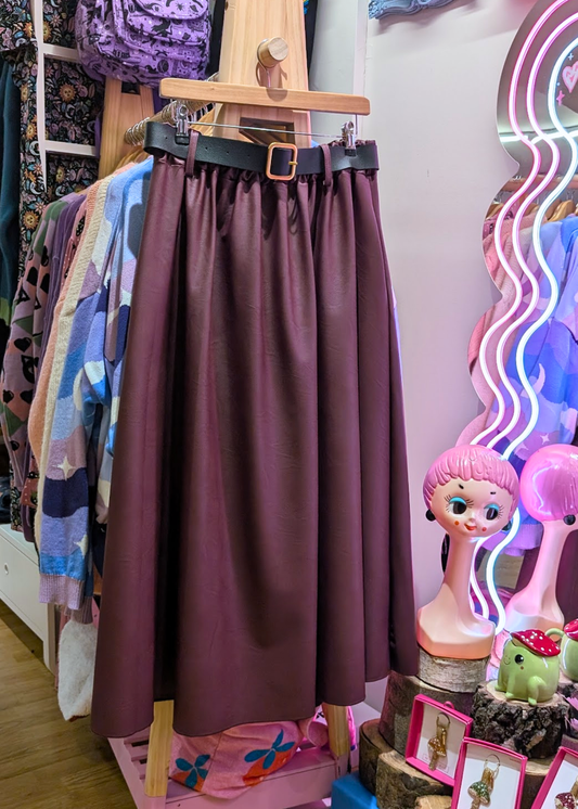 The Edit - Faux Leather Burgundy Midi Skirt