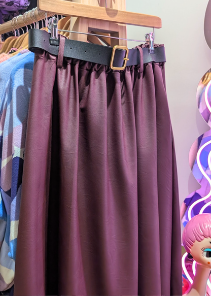 The Edit - Faux Leather Burgundy Midi Skirt