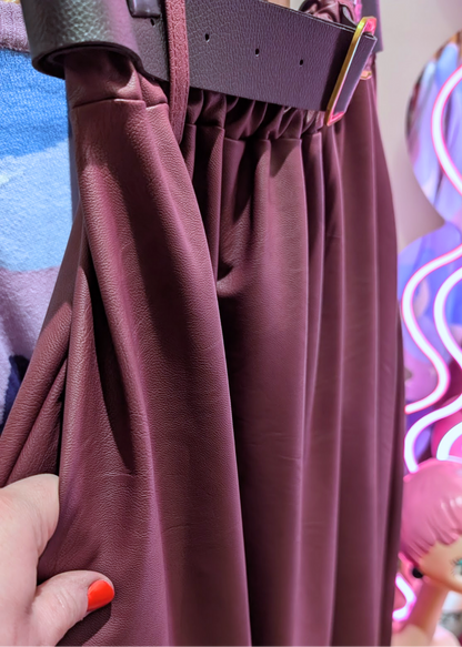 The Edit - Faux Leather Burgundy Midi Skirt