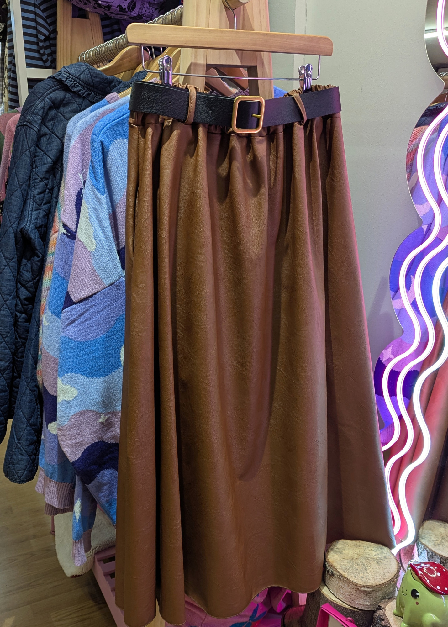 The Edit - Faux Leather Burnt Orange Midi Skirt