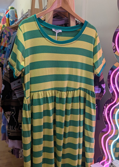 The Edit - Double Green Sugar Stripes Smock Dress