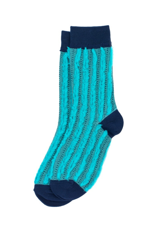 Joe Cool - Fluffy Teal Stripe Socks