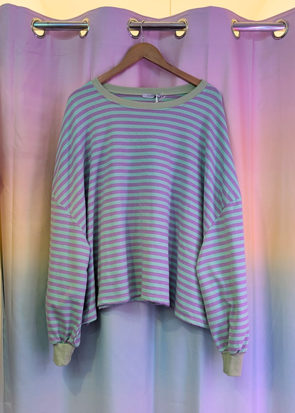 The Edit - Long Sleeve Lilac & Mint Stripe Oversized Tee