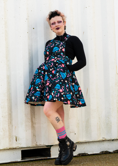 Rebel Romance - Floral Jellyfish Stretch Flared Pinafore