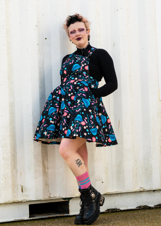 Rebel Romance - Floral Jellyfish Stretch Flared Pinafore