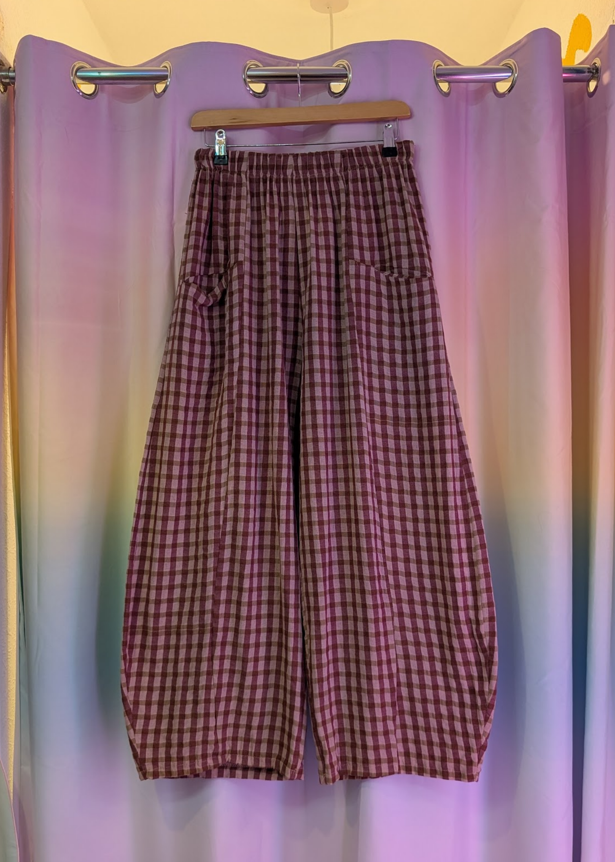 The Edit - Raspberry & Blush Checked Gingham Cocoon Trousers