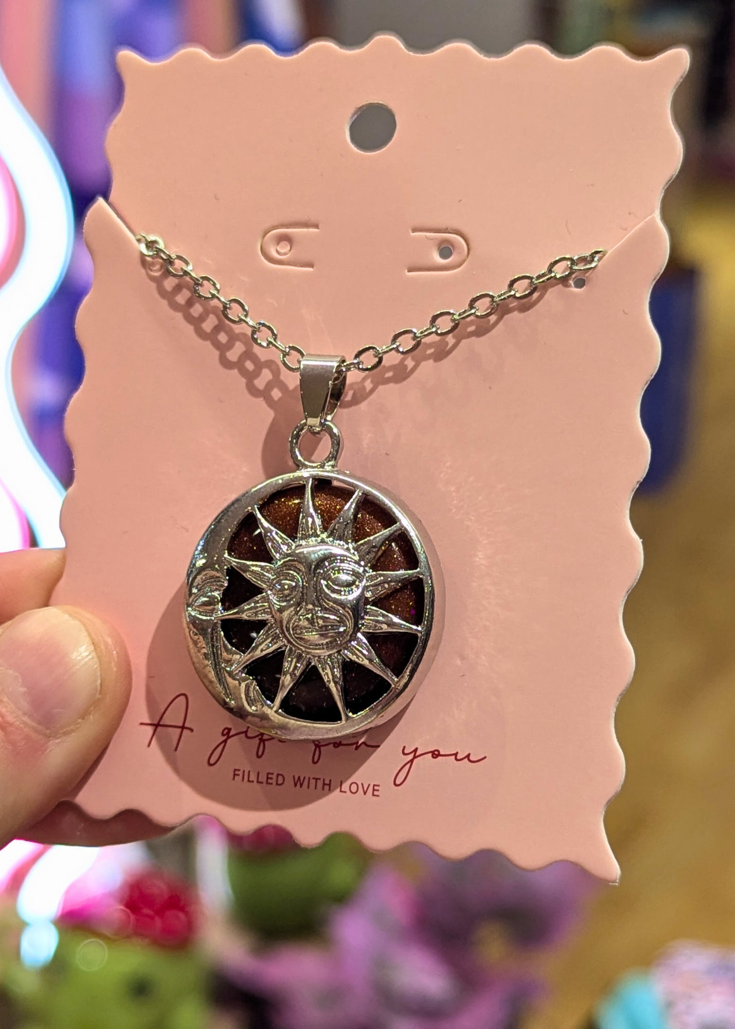 The Edit - Sun & Moon Agate Pendant in Goldstone