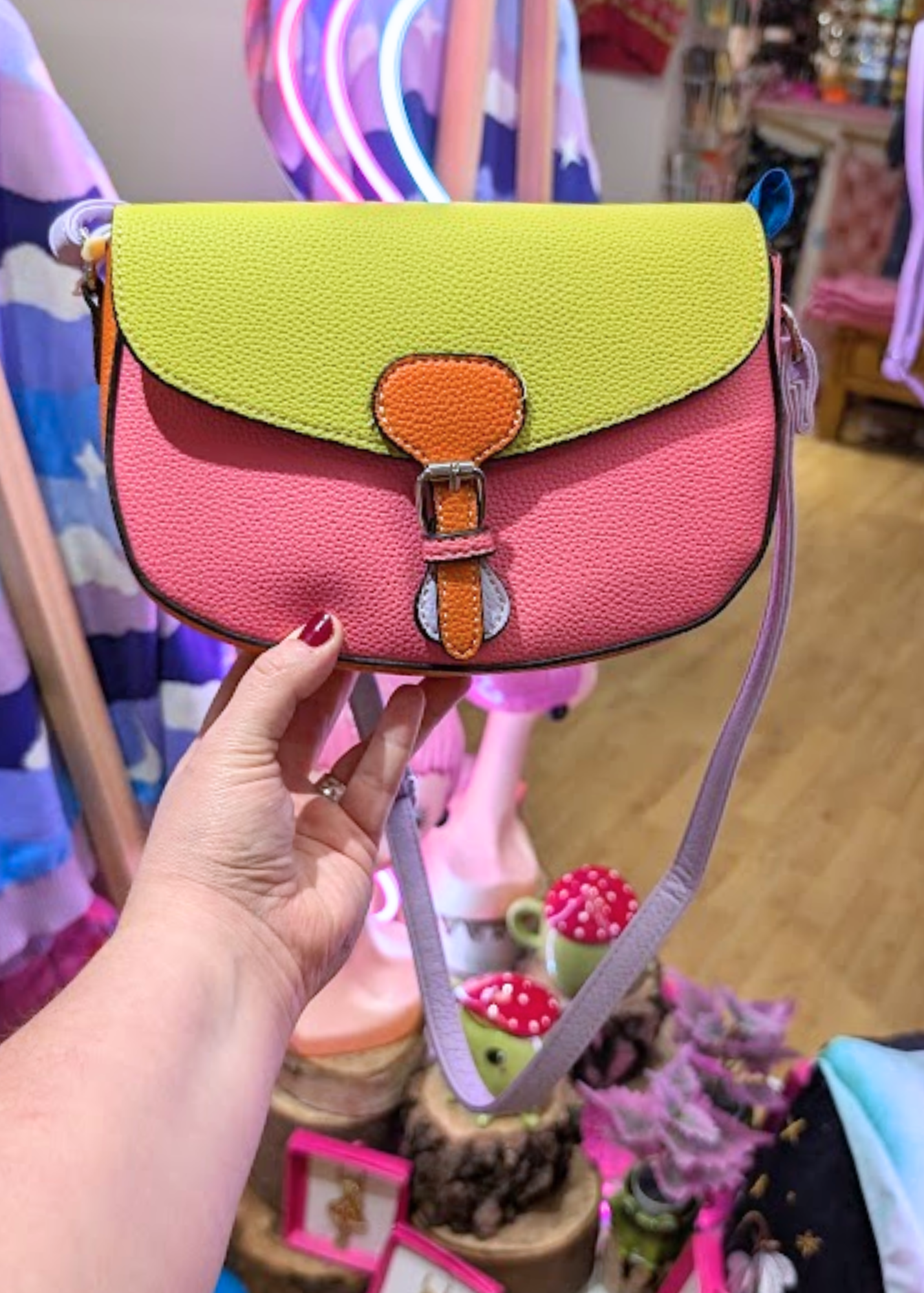The Edit - Green, Pink and Lilac Colourblock Mini Saddle Bag