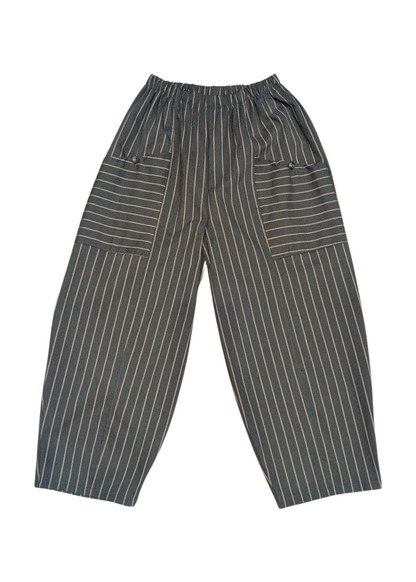 The Edit - Khaki & Cream Pinstripe Barrel Cocoon Trousers