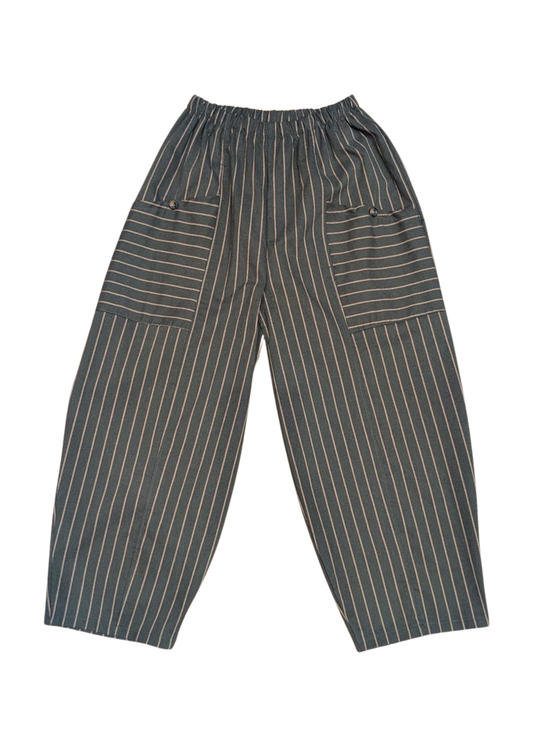 The Edit - Khaki & Cream Pinstripe Barrel Cocoon Trousers