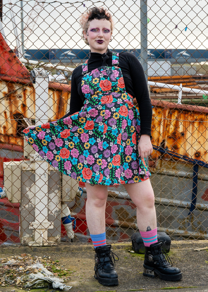 Rebel Romance - Tattoo Floral Flared Pinafore