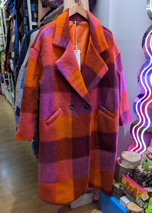 The Edit - Orange, Brown & Purple Checked Coat