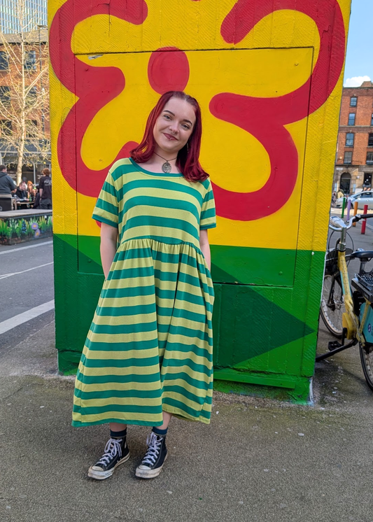 The Edit - Double Green Sugar Stripes Smock Dress