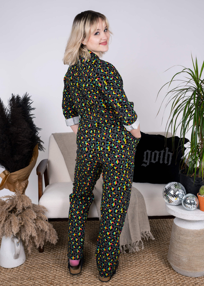 Run & Fly - Grey Rainbow Leopard Stretch Twill Boiler Suit