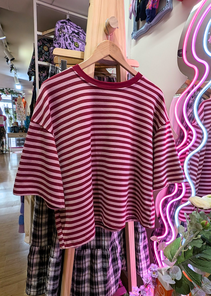 The Edit - Burgundy & Pink Stripe Tee