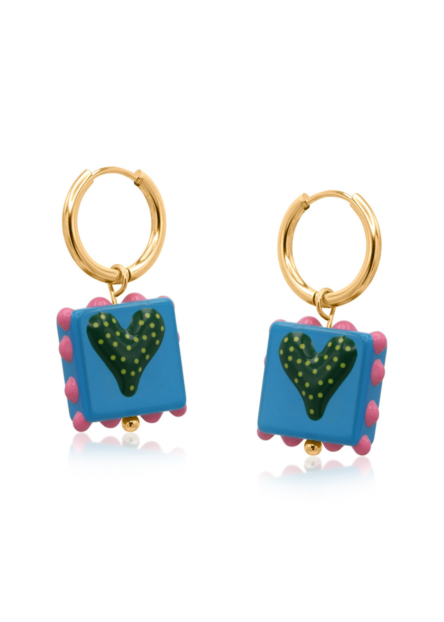 Big Metal London - Heart Square Charm Earrings